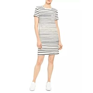 Theory Continuous Stripe-Ecru Pocket T-shirt Dress